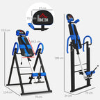 Table d'inversion de musculation pliable ceinture de sécurité réglable angle ajustable 3 niveaux 79x114x153cm bleu noir
