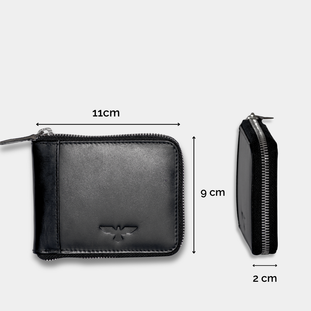Cartera Zipper de Cuero Negro – Estilo Minimalista – IULIUS