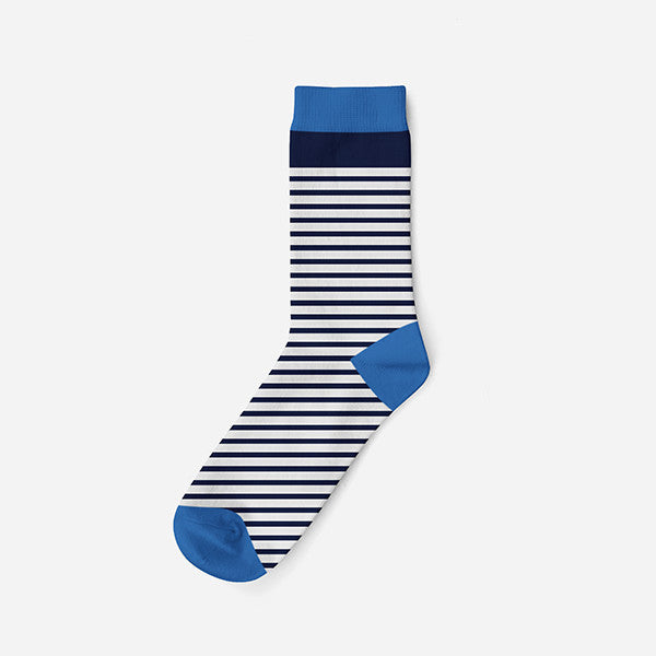 Kids cotton socks - 23-26 - white-dark blue - striped - Evidence