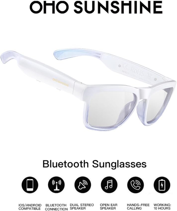 OhO smarta glasögon, polariserade solglasögon med Bluetooth-högtalare, atletisk/utomhus UV-skydd och röstkontroll, unisex