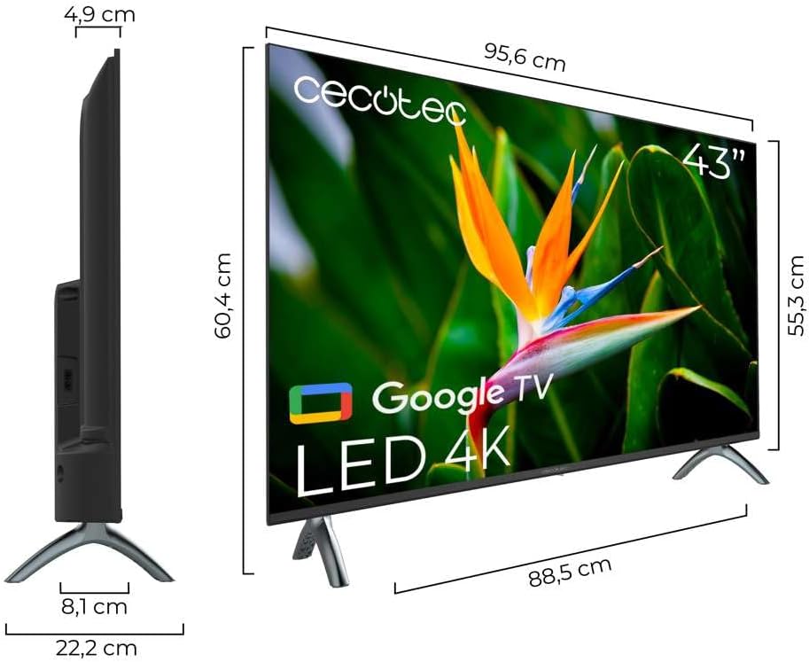 Cecotec Smart TV - 32-tums LED-TV HD-upplösning - A4-serien ALH40032S. Google TV OS, Dolby Audio, HDR10, 16 GB ROM, Bluetooth, Google Voice Assitant och Chromecast