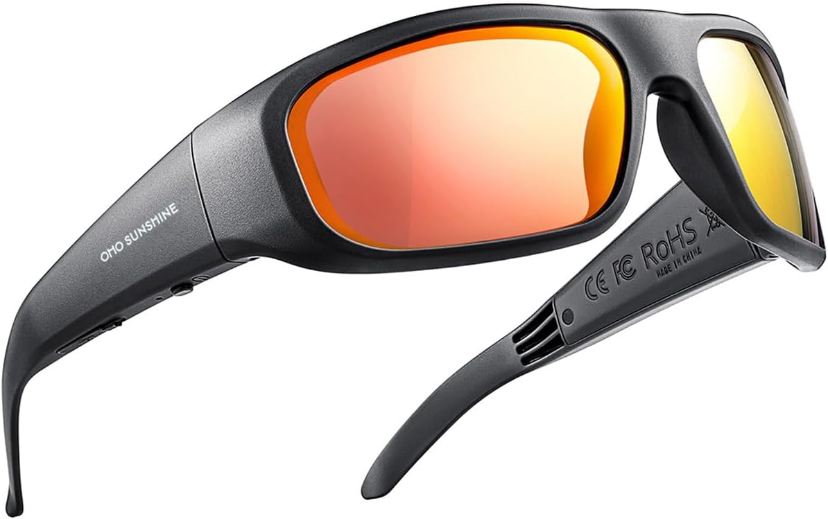 OhO smarta glasögon, polariserade solglasögon med Bluetooth-högtalare, atletisk/utomhus UV-skydd och röstkontroll, unisex