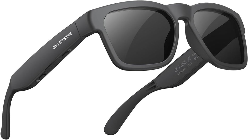 OhO smarta glasögon, polariserade solglasögon med Bluetooth-högtalare, atletisk/utomhus UV-skydd och röstkontroll, unisex