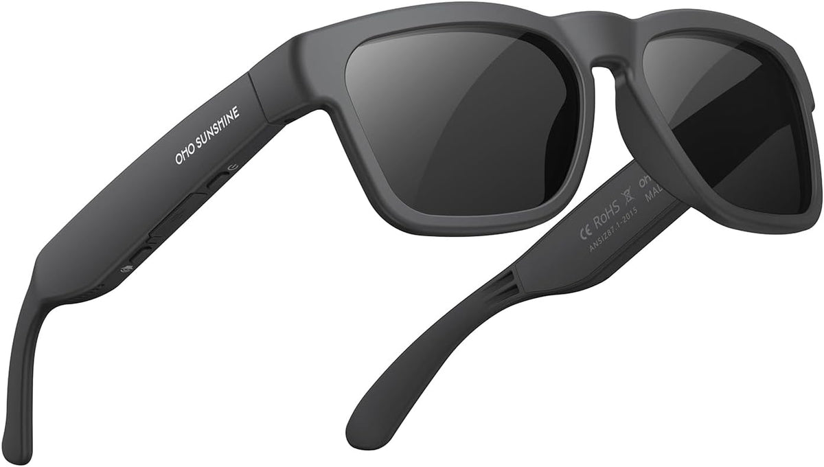 OhO smarta glasögon, polariserade solglasögon med Bluetooth-högtalare, atletisk/utomhus UV-skydd och röstkontroll, unisex
