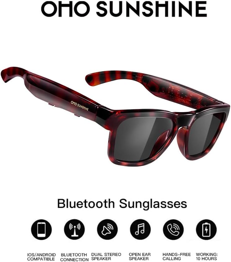 OhO smarta glasögon, polariserade solglasögon med Bluetooth-högtalare, atletisk/utomhus UV-skydd och röstkontroll, unisex
