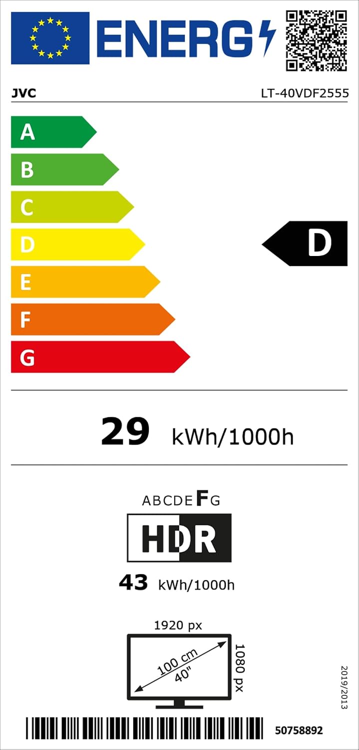 JVC VIDAA LT-40VDF2555 (2026) Smart TV, Full HD HDR, med 100 cm skärmdiagonal och inbyggd trippeltuner, LED-TV