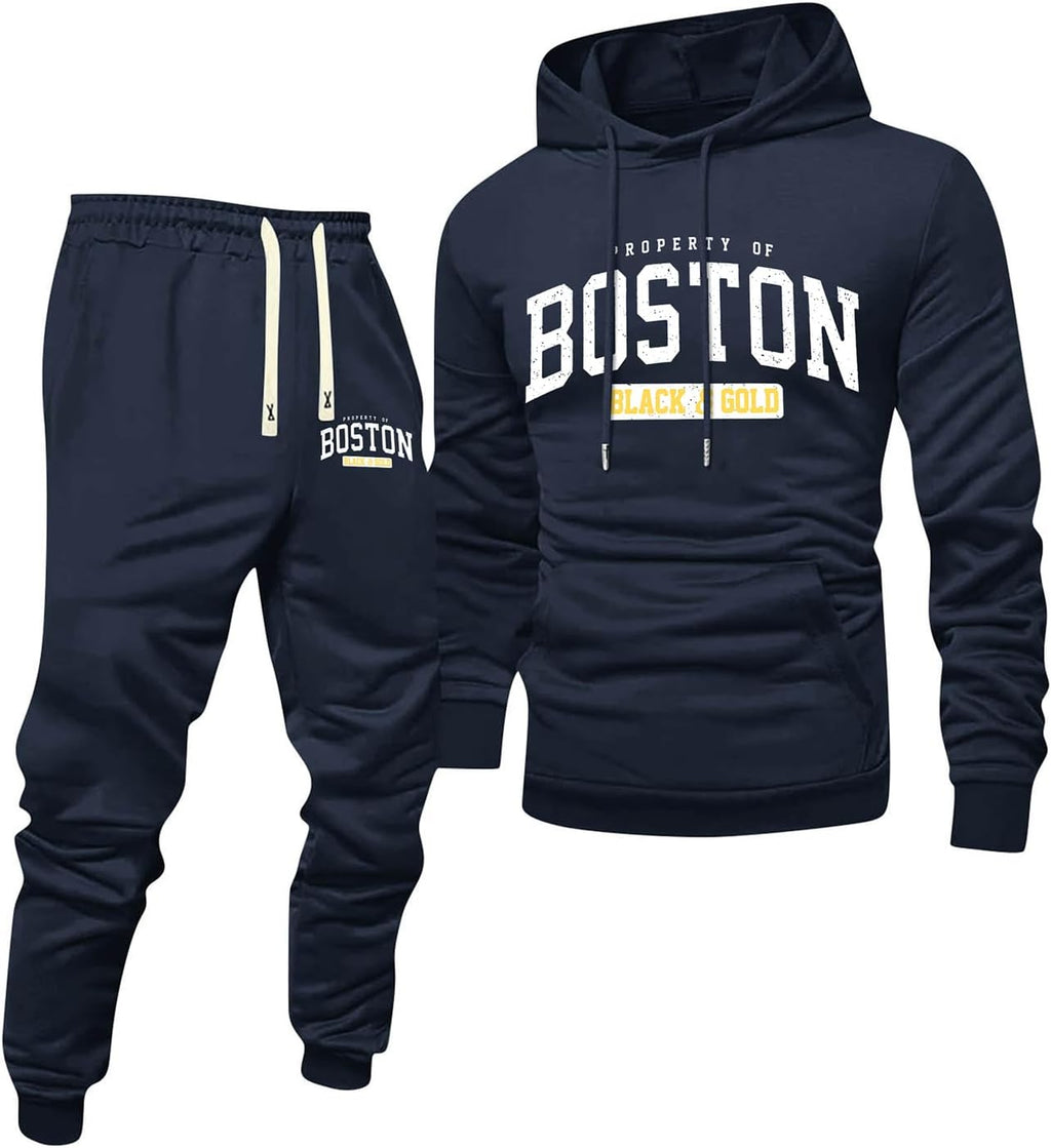 Jogginganzug Herren Frontprint Hoodie Beinprint 2 Teiler Sport Set Herren
