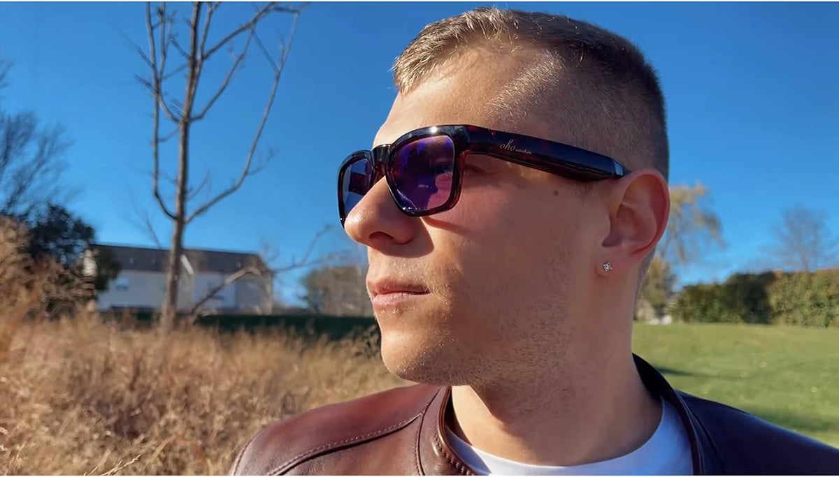 OhO smarta glasögon, polariserade solglasögon med Bluetooth-högtalare, atletisk/utomhus UV-skydd och röstkontroll, unisex