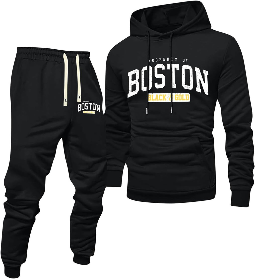 Jogginganzug Herren Frontprint Hoodie Beinprint 2 Teiler Sport Set Herren