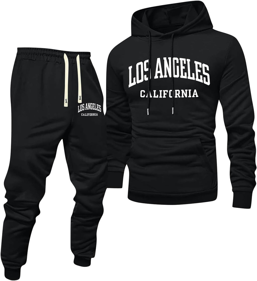 Jogginganzug Herren Frontprint Hoodie Beinprint 2 Teiler Sport Set Herren