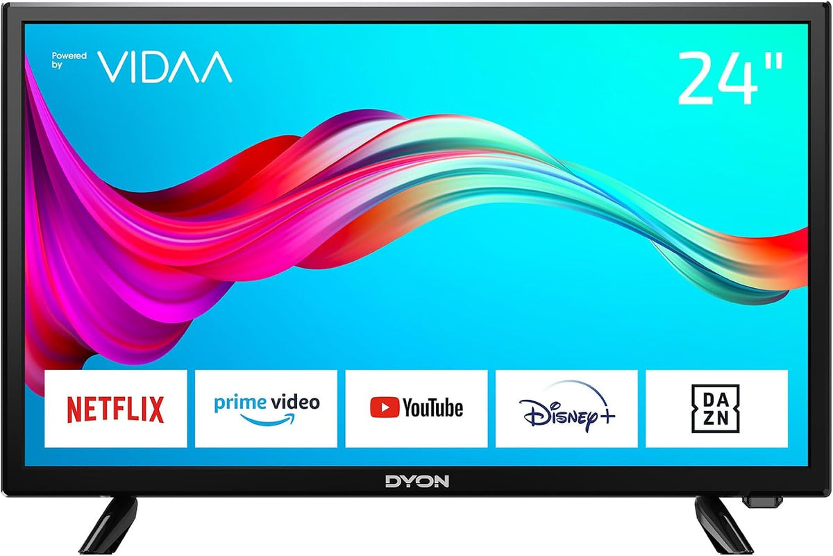 DYON Smart 40 VX-2 Full HD-TV, trippel HD-mottagare (DVB-C/-S2/-T2), App Store, Prime Video, Netflix, YouTube, DAZN, Disney+, svart