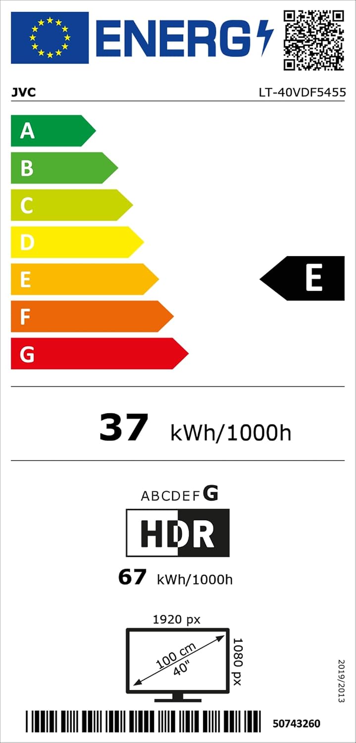 JVC VIDAA LT-40VDF2555 (2026) Smart TV, Full HD HDR, med 100 cm skärmdiagonal och inbyggd trippeltuner, LED-TV