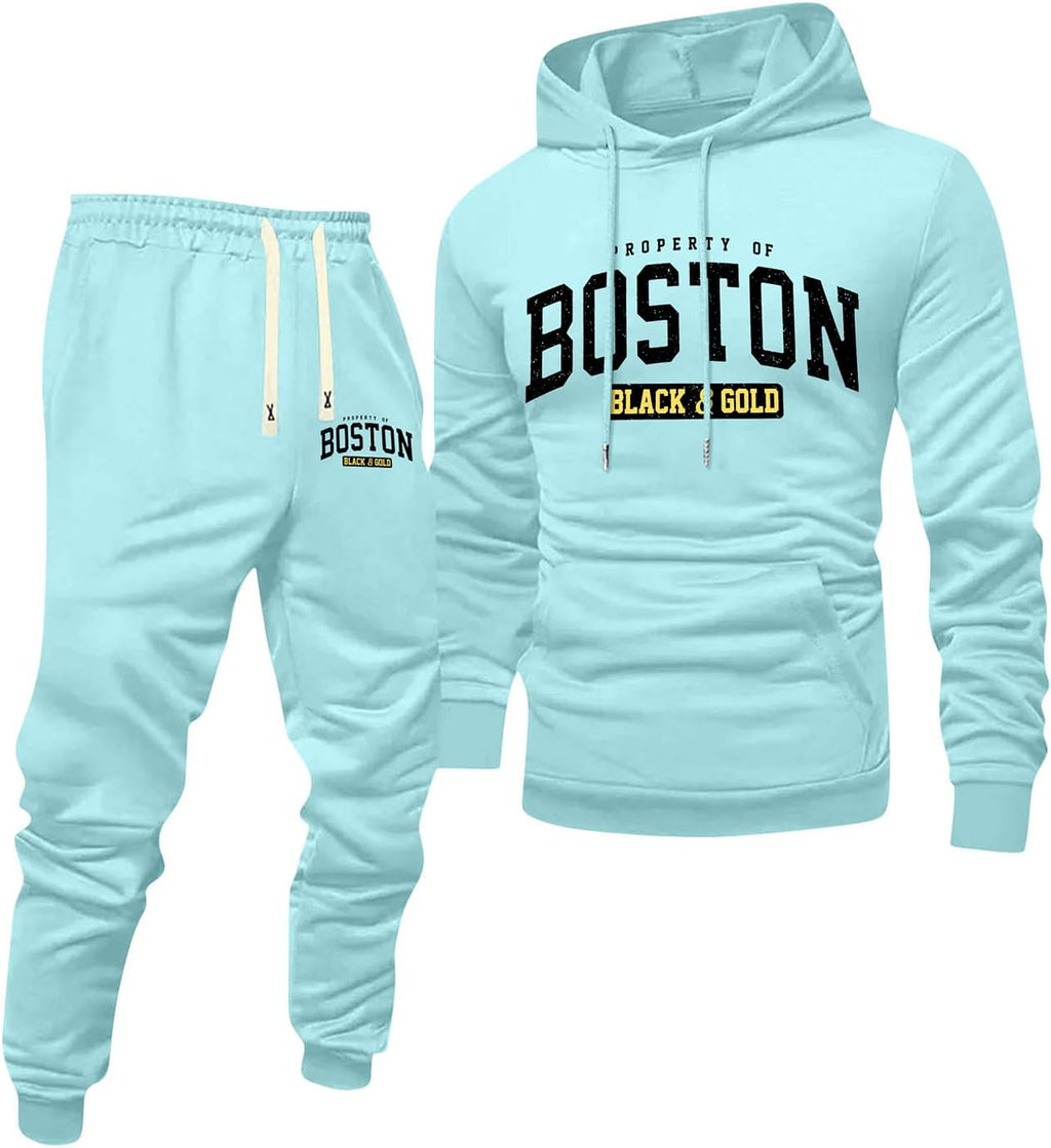 Jogginganzug Herren Frontprint Hoodie Beinprint 2 Teiler Sport Set Herren
