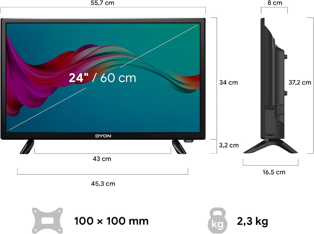 DYON Smart 40 VX-2 Full HD-TV, trippel HD-mottagare (DVB-C/-S2/-T2), App Store, Prime Video, Netflix, YouTube, DAZN, Disney+, svart