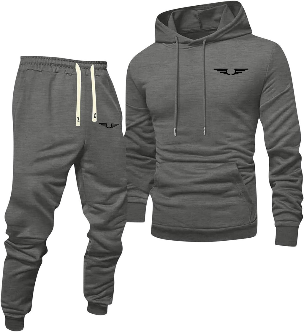 Jogginganzug Herren Frontprint Hoodie Beinprint 2 Teiler Sport Set Herren