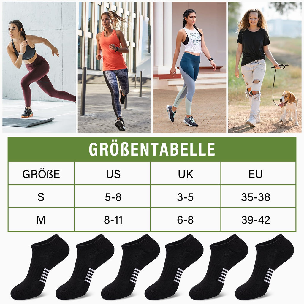 Bambus Sneaker Socken Damen 6/12 Paar, Atmungsaktive Gepolsterte Sportsocken Laufsocken, Anti Schweiß Kurze Socken Damen 39-42 35-38 Bunt, Geschenke für Frauen Sommer