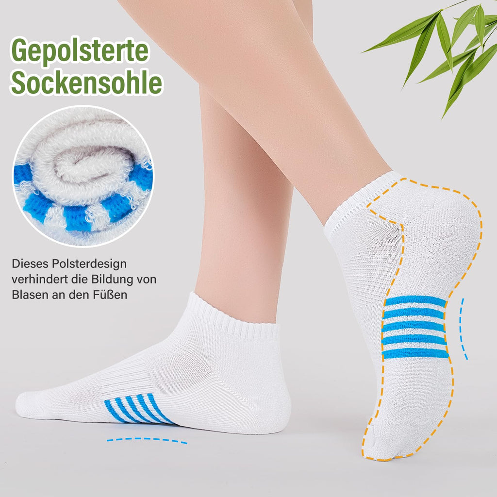Bambus Sneaker Socken Damen 6/12 Paar, Atmungsaktive Gepolsterte Sportsocken Laufsocken, Anti Schweiß Kurze Socken Damen 39-42 35-38 Bunt, Geschenke für Frauen Sommer