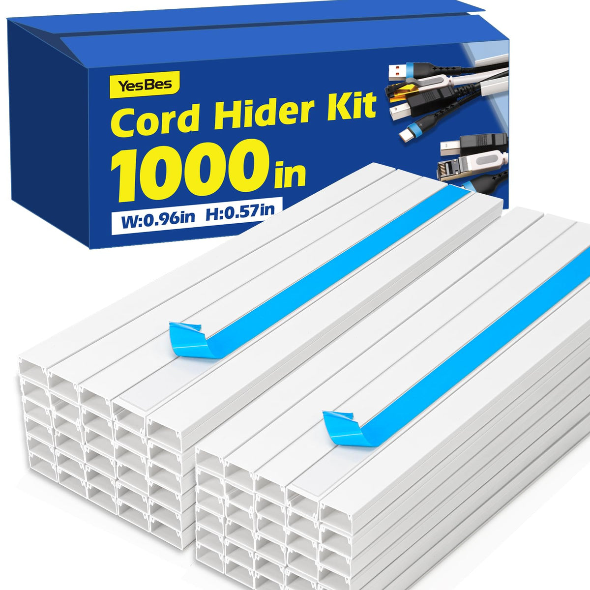 315in Cord Hider Kit, Paintable Cable Raceway, Cord Covers for Wires on Wall, Cord Hider for Wall Mount tv, tv Cable Hider Wall kit, Wire Covers for Cords, 20X L15.7in X W0.96in X H0.57in, White