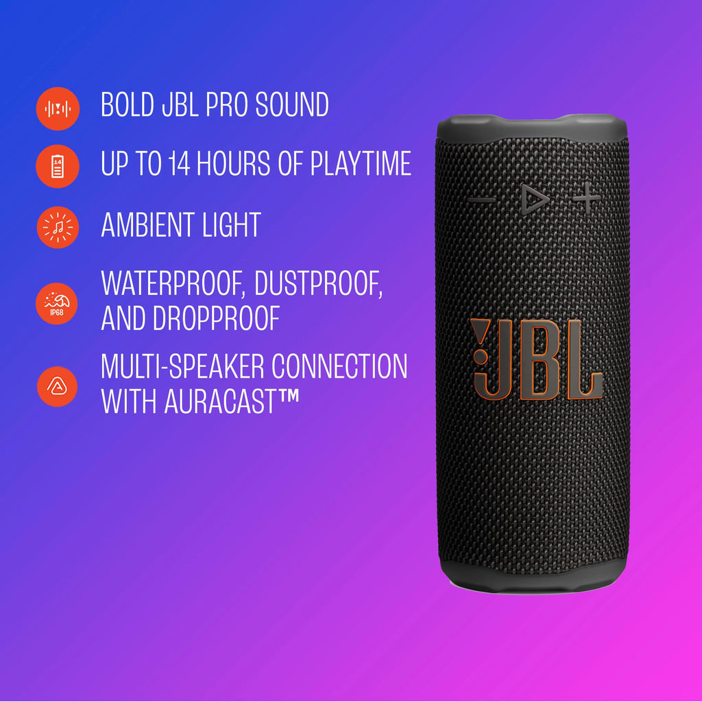 JBL Grip Portable Bluetooth Speaker, Waterproof, Ambient Light - Black