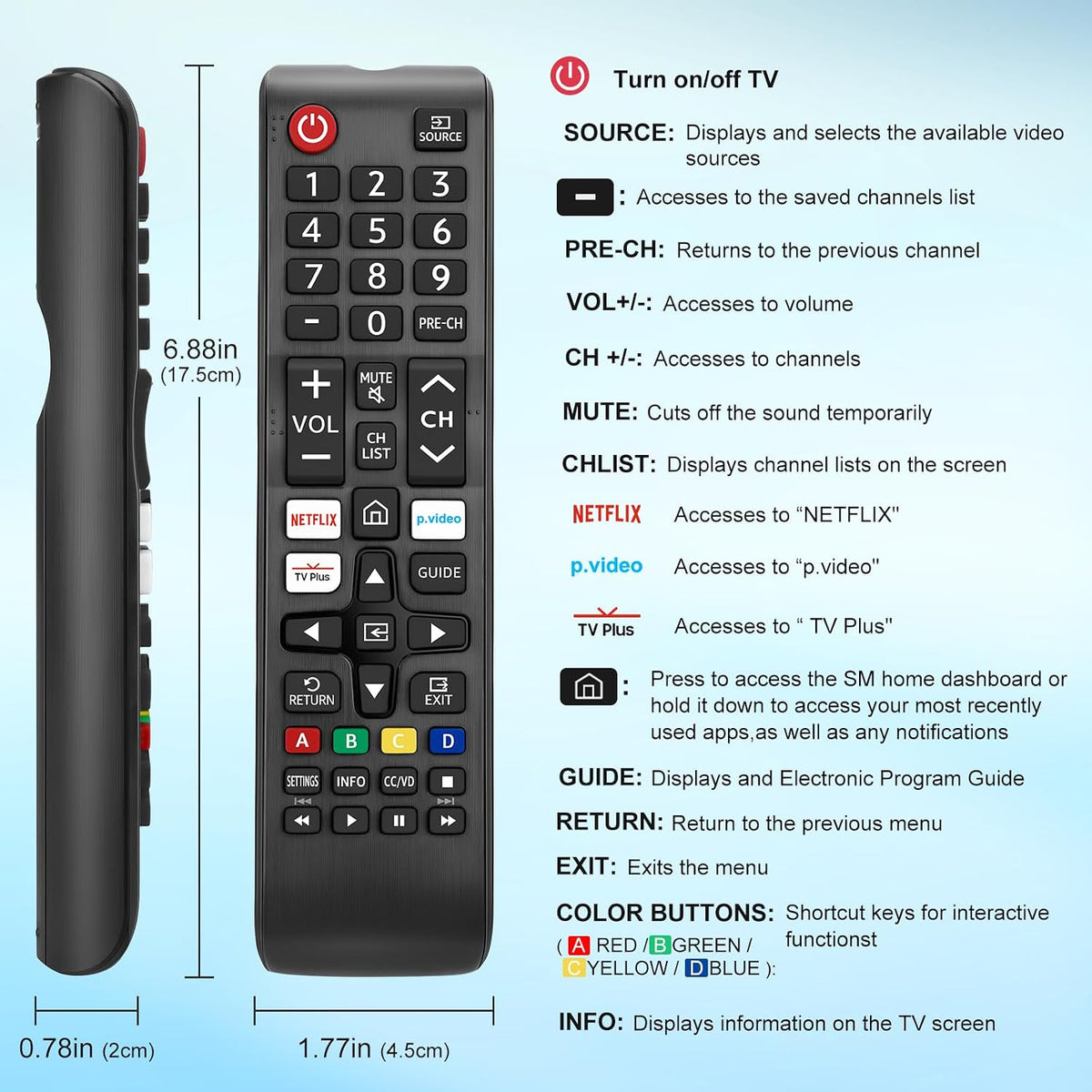 Universal for Samsung-Smart-TV-Remote-Control Replacement【Pack of 2】