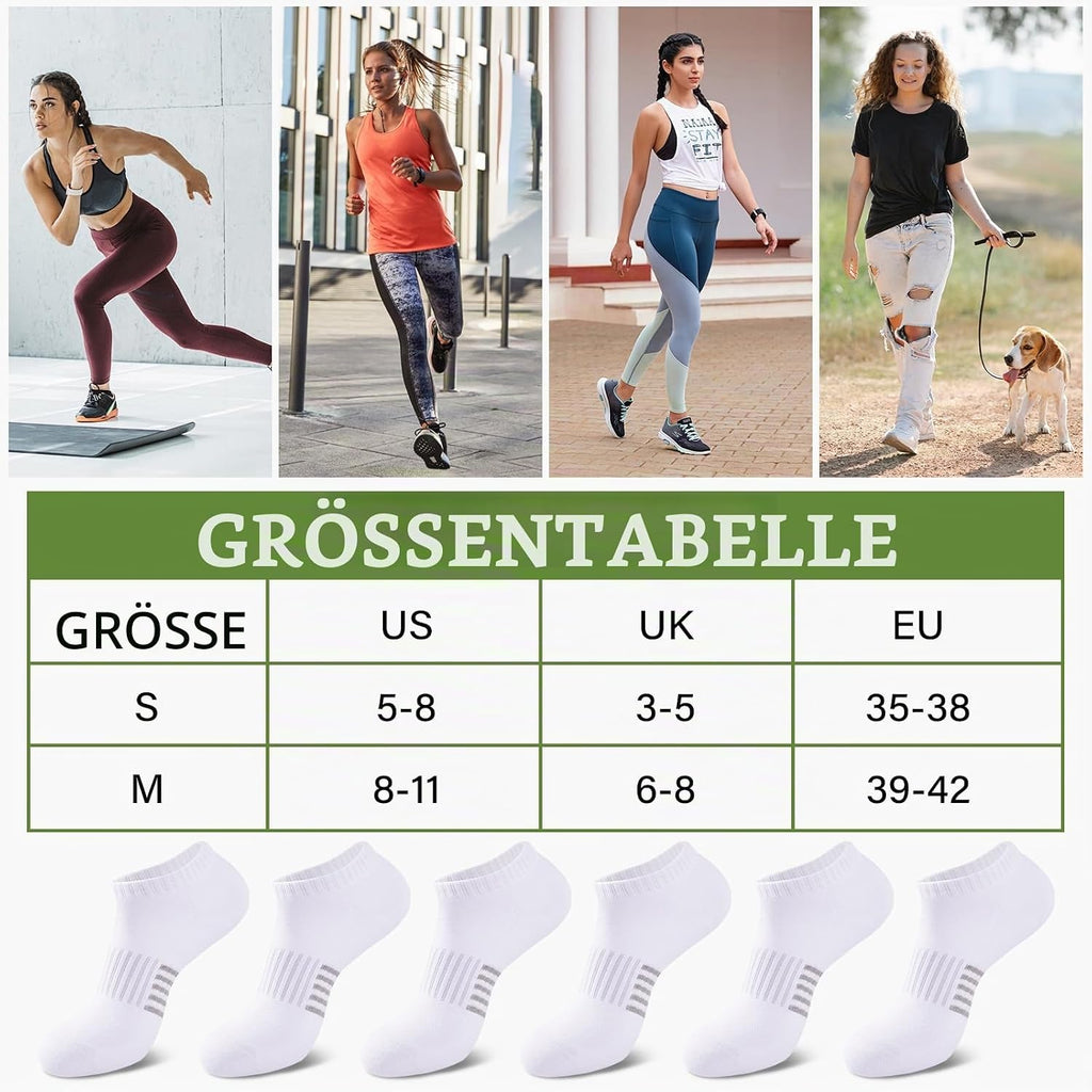 Bambus Sneaker Socken Damen 6/12 Paar, Atmungsaktive Gepolsterte Sportsocken Laufsocken, Anti Schweiß Kurze Socken Damen 39-42 35-38 Bunt, Geschenke für Frauen Sommer