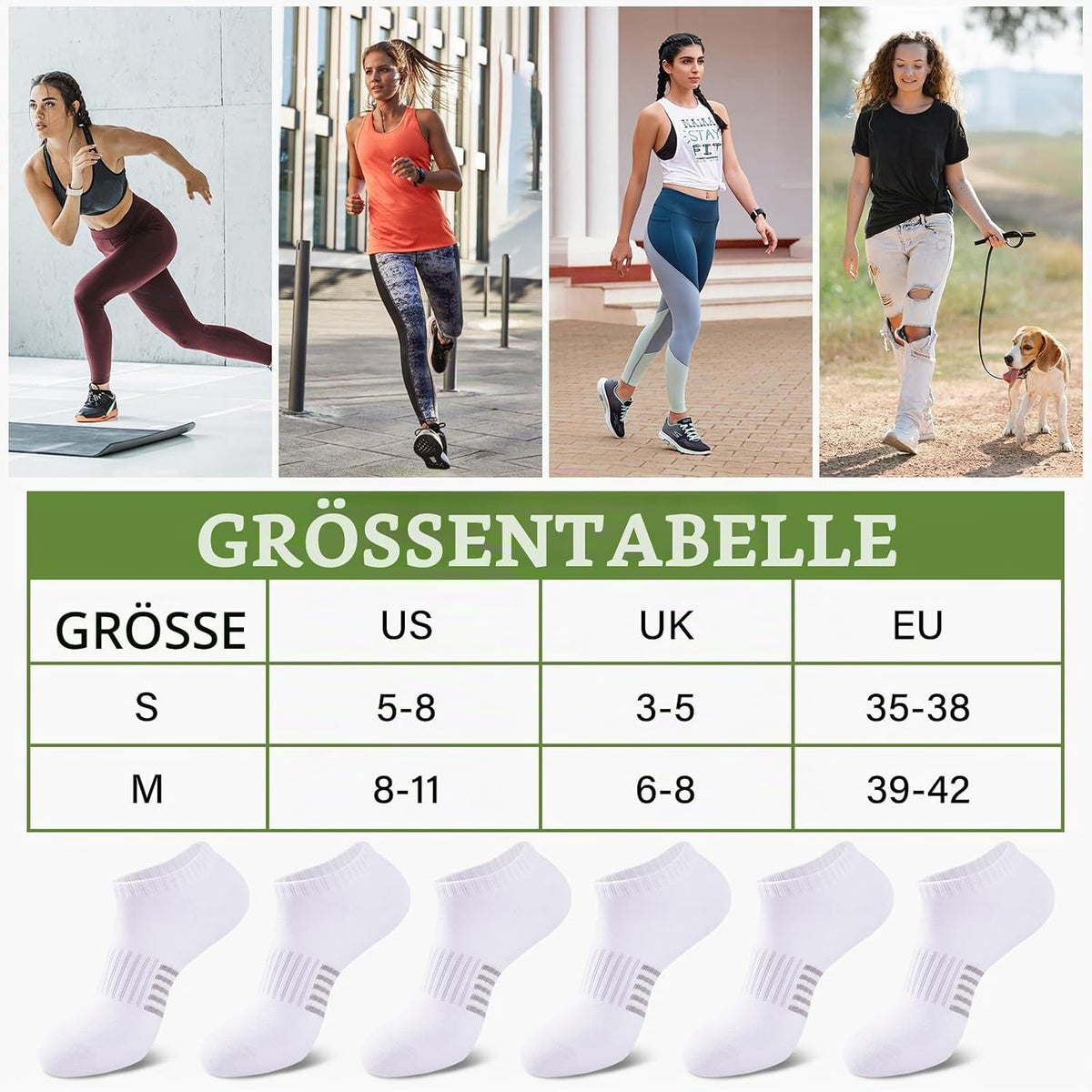 Bambus Sneaker Socken Damen 6/12 Paar, Atmungsaktive Gepolsterte Sportsocken Laufsocken, Anti Schweiß Kurze Socken Damen 39-42 35-38 Bunt, Geschenke für Frauen Sommer