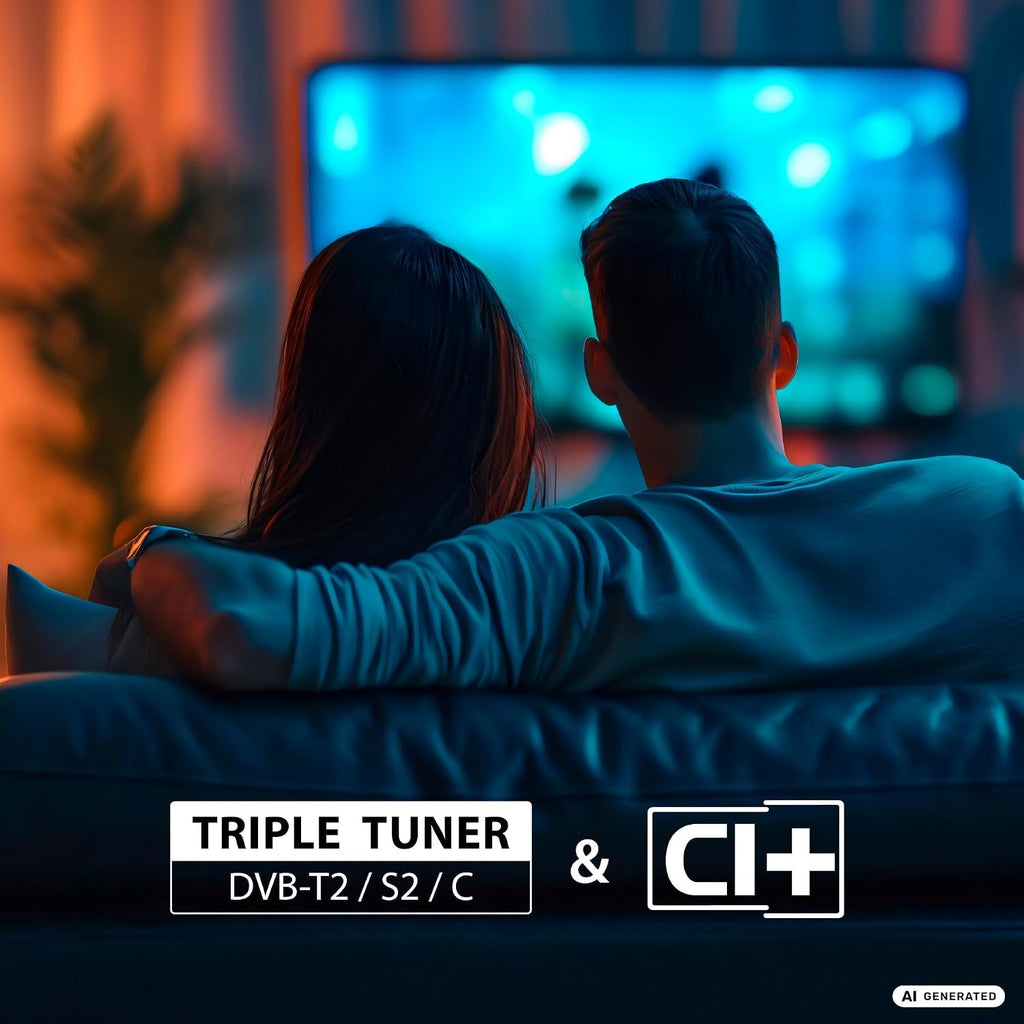 DYON Smart 40 VX-2 Full HD-TV, trippel HD-mottagare (DVB-C/-S2/-T2), App Store, Prime Video, Netflix, YouTube, DAZN, Disney+, svart
