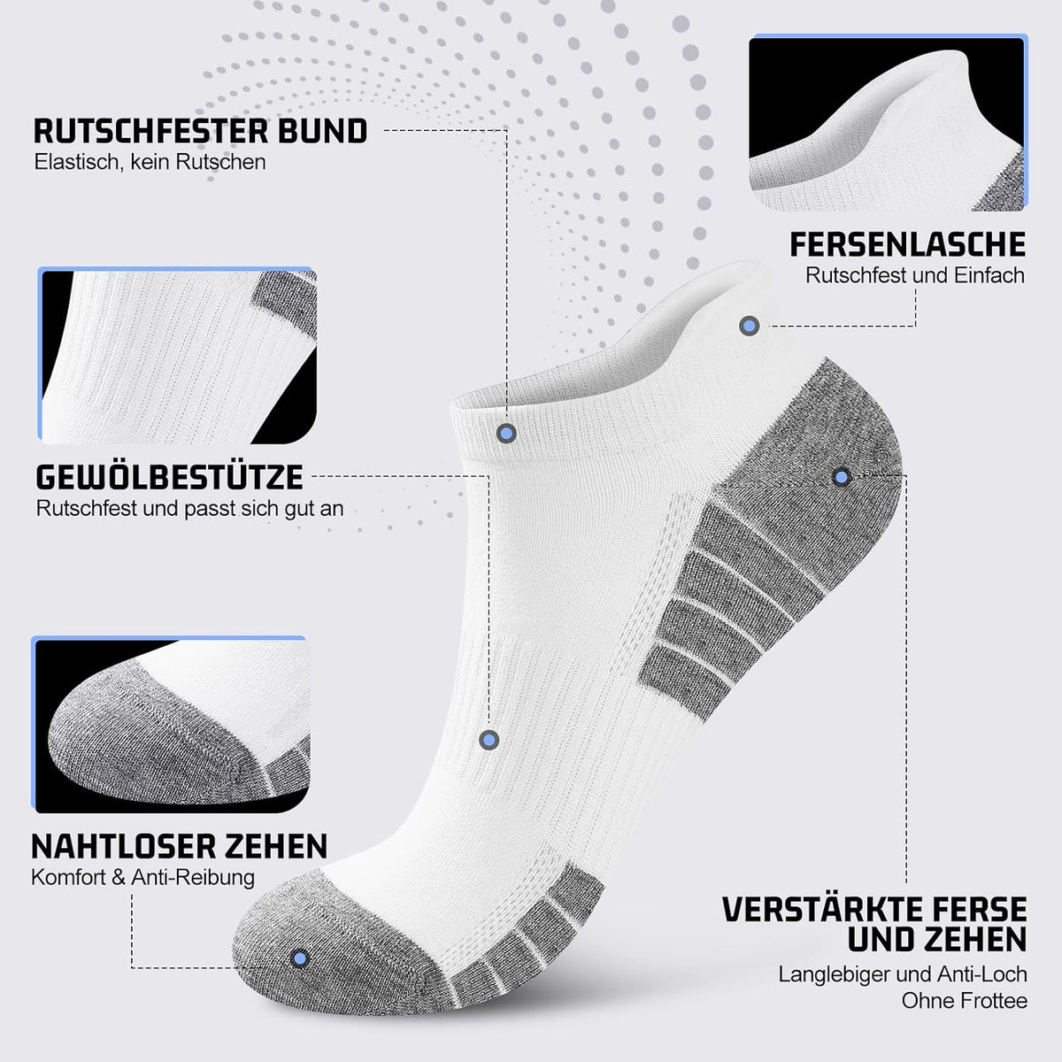Sneaker Socken Herren Damen 10/20 Paar – Atmungsaktive Sportsocken