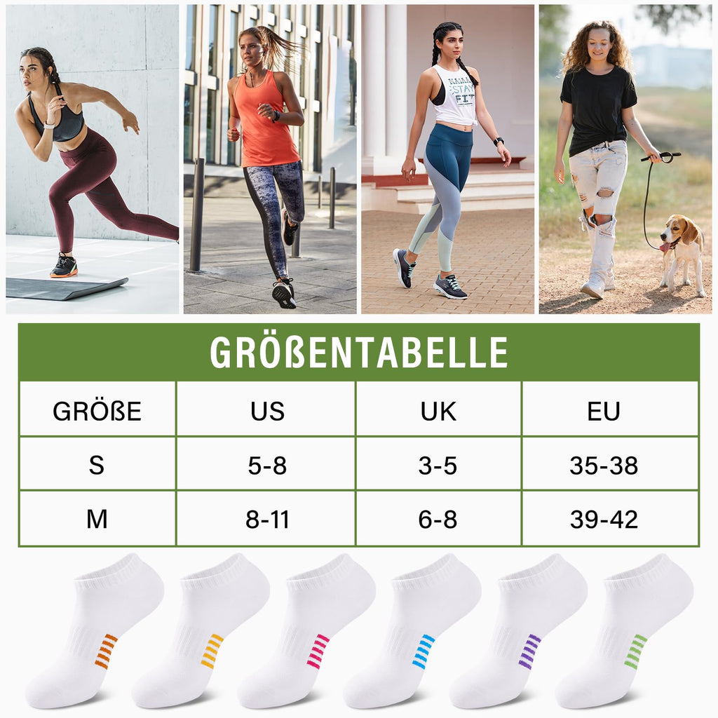 Bambus Sneaker Socken Damen 6/12 Paar, Atmungsaktive Gepolsterte Sportsocken Laufsocken, Anti Schweiß Kurze Socken Damen 39-42 35-38 Bunt, Geschenke für Frauen Sommer