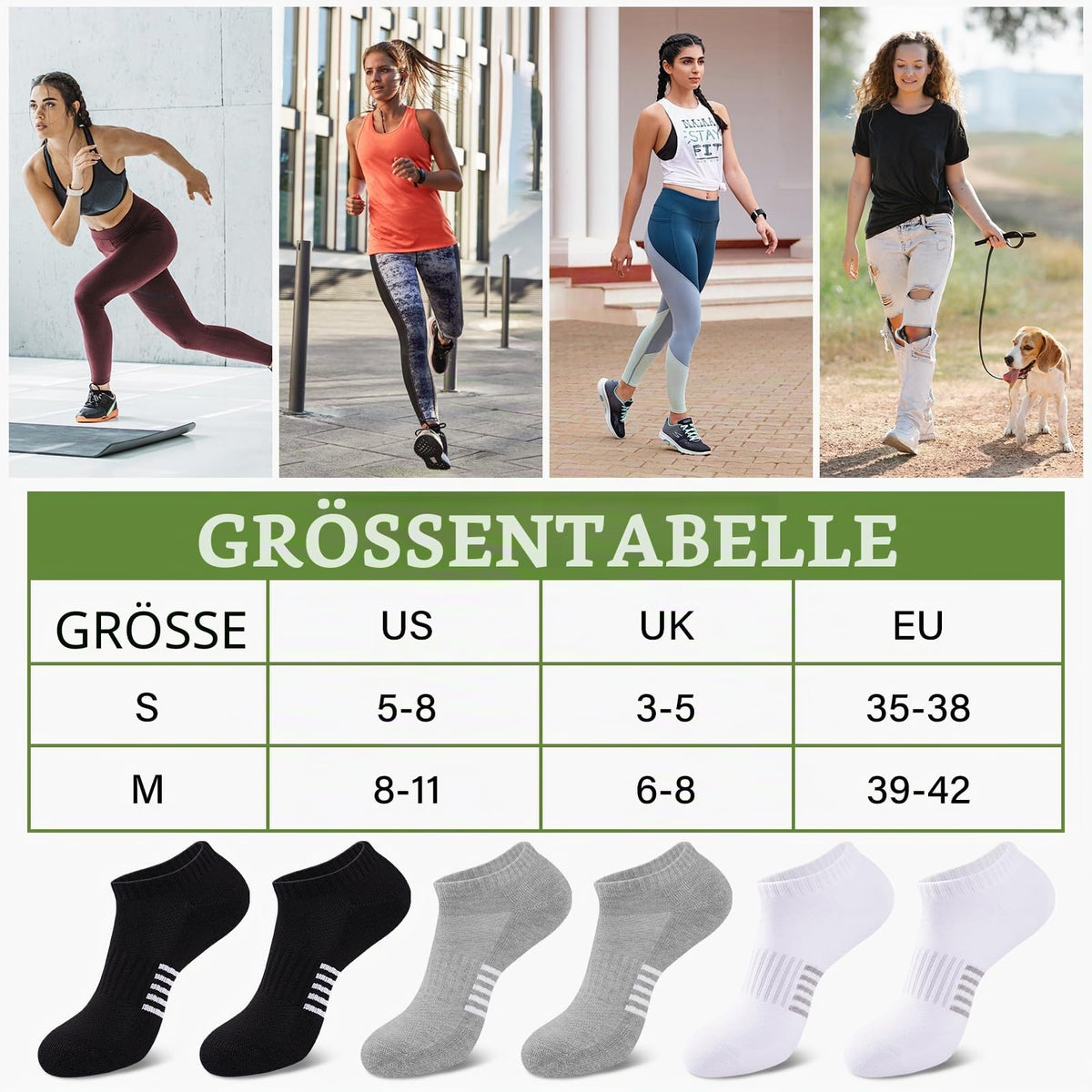 Bambus Sneaker Socken Damen 6/12 Paar, Atmungsaktive Gepolsterte Sportsocken Laufsocken, Anti Schweiß Kurze Socken Damen 39-42 35-38 Bunt, Geschenke für Frauen Sommer
