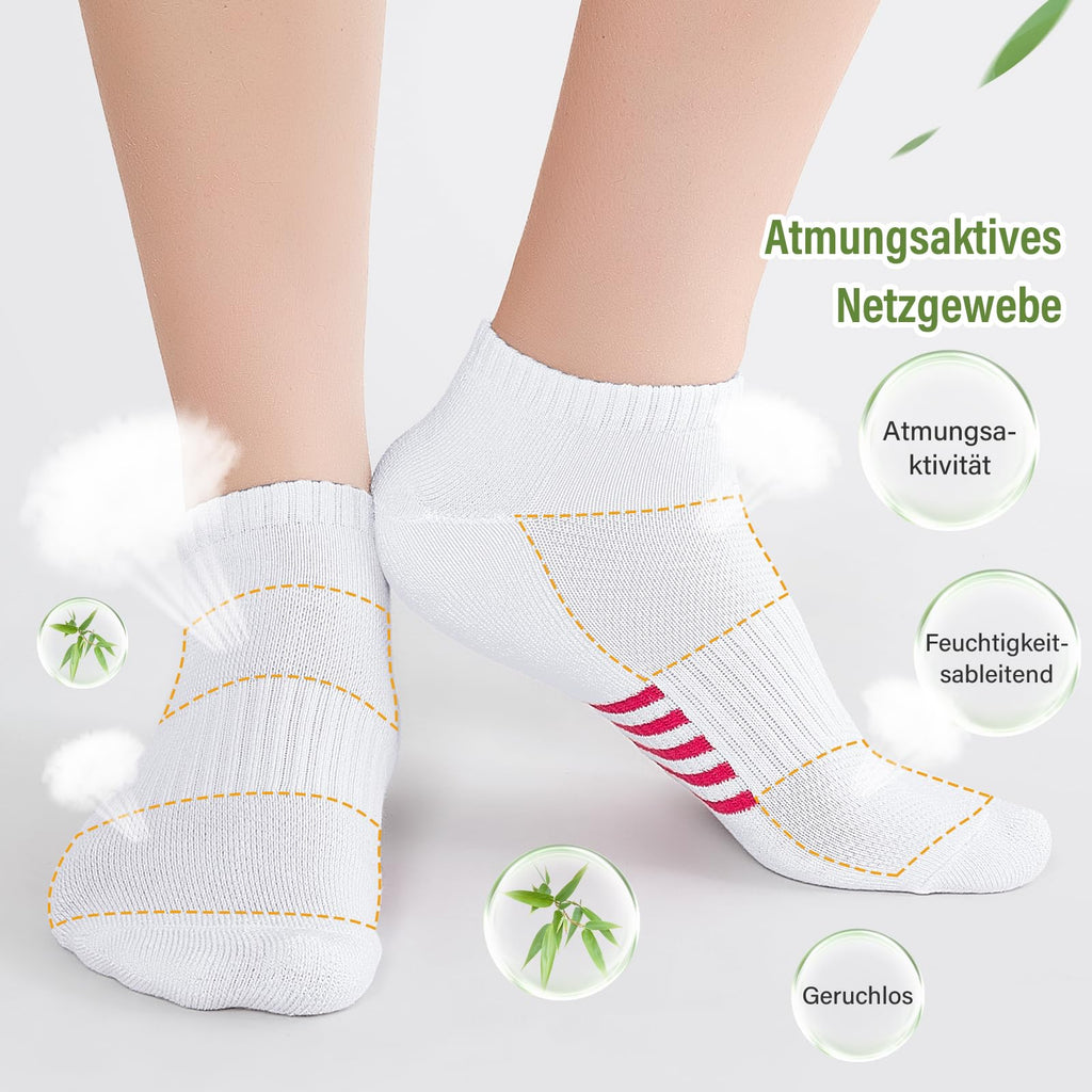 Bambus Sneaker Socken Damen 6/12 Paar, Atmungsaktive Gepolsterte Sportsocken Laufsocken, Anti Schweiß Kurze Socken Damen 39-42 35-38 Bunt, Geschenke für Frauen Sommer
