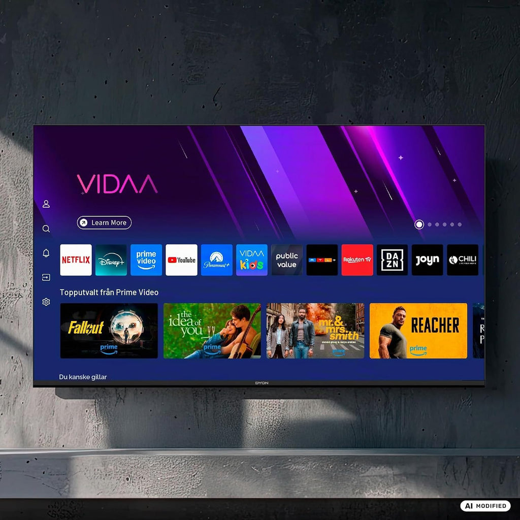 DYON Smart 40 VX-2 Full HD-TV, trippel HD-mottagare (DVB-C/-S2/-T2), App Store, Prime Video, Netflix, YouTube, DAZN, Disney+, svart