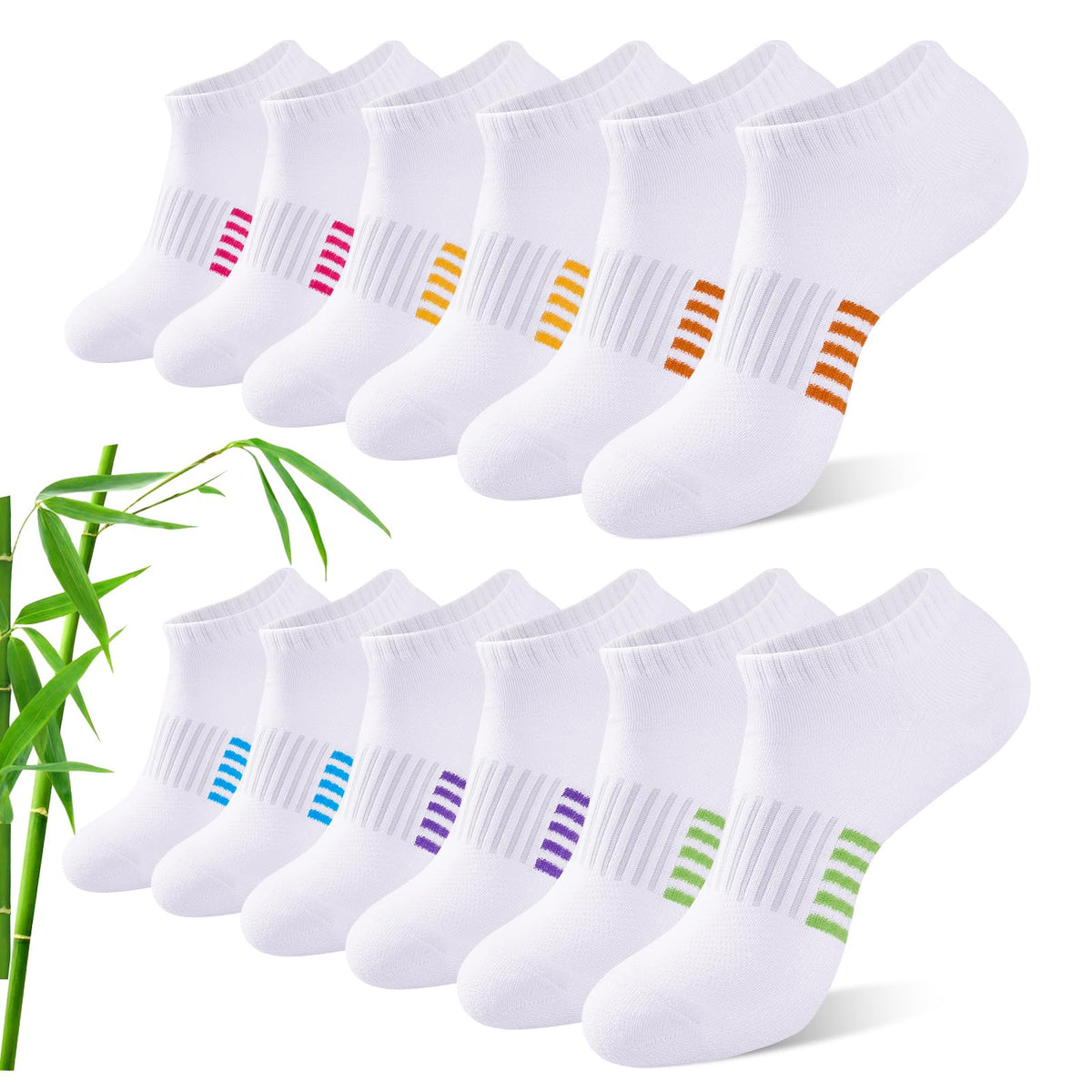 Bambus Sneaker Socken Damen 6/12 Paar, Atmungsaktive Gepolsterte Sportsocken Laufsocken, Anti Schweiß Kurze Socken Damen 39-42 35-38 Bunt, Geschenke für Frauen Sommer