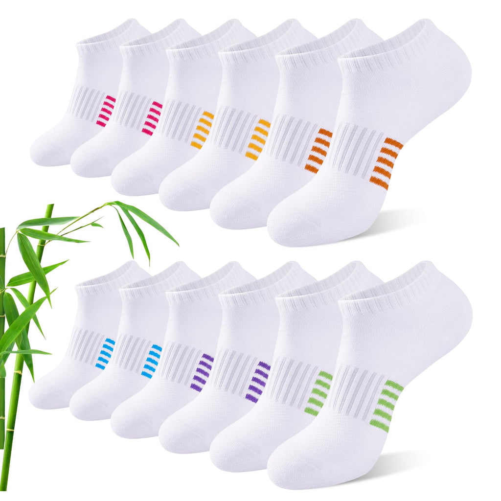 Bambus Sneaker Socken Damen 6/12 Paar, Atmungsaktive Gepolsterte Sportsocken Laufsocken, Anti Schweiß Kurze Socken Damen 39-42 35-38 Bunt, Geschenke für Frauen Sommer