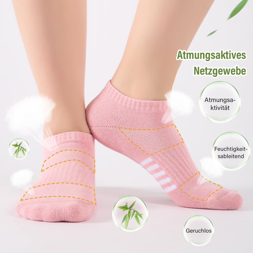 Bambus Sneaker Socken Damen 6/12 Paar, Atmungsaktive Gepolsterte Sportsocken Laufsocken, Anti Schweiß Kurze Socken Damen 39-42 35-38 Bunt, Geschenke für Frauen Sommer