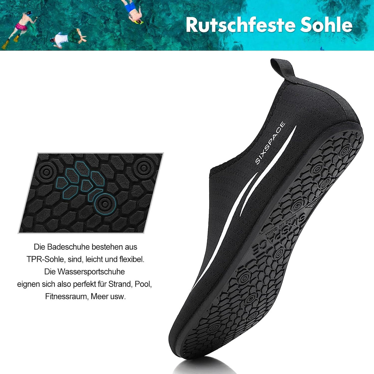 Sixspace Unisex Badeschuhe Wasserschuhe mit Rutschfester Sohle, Gr.34-47