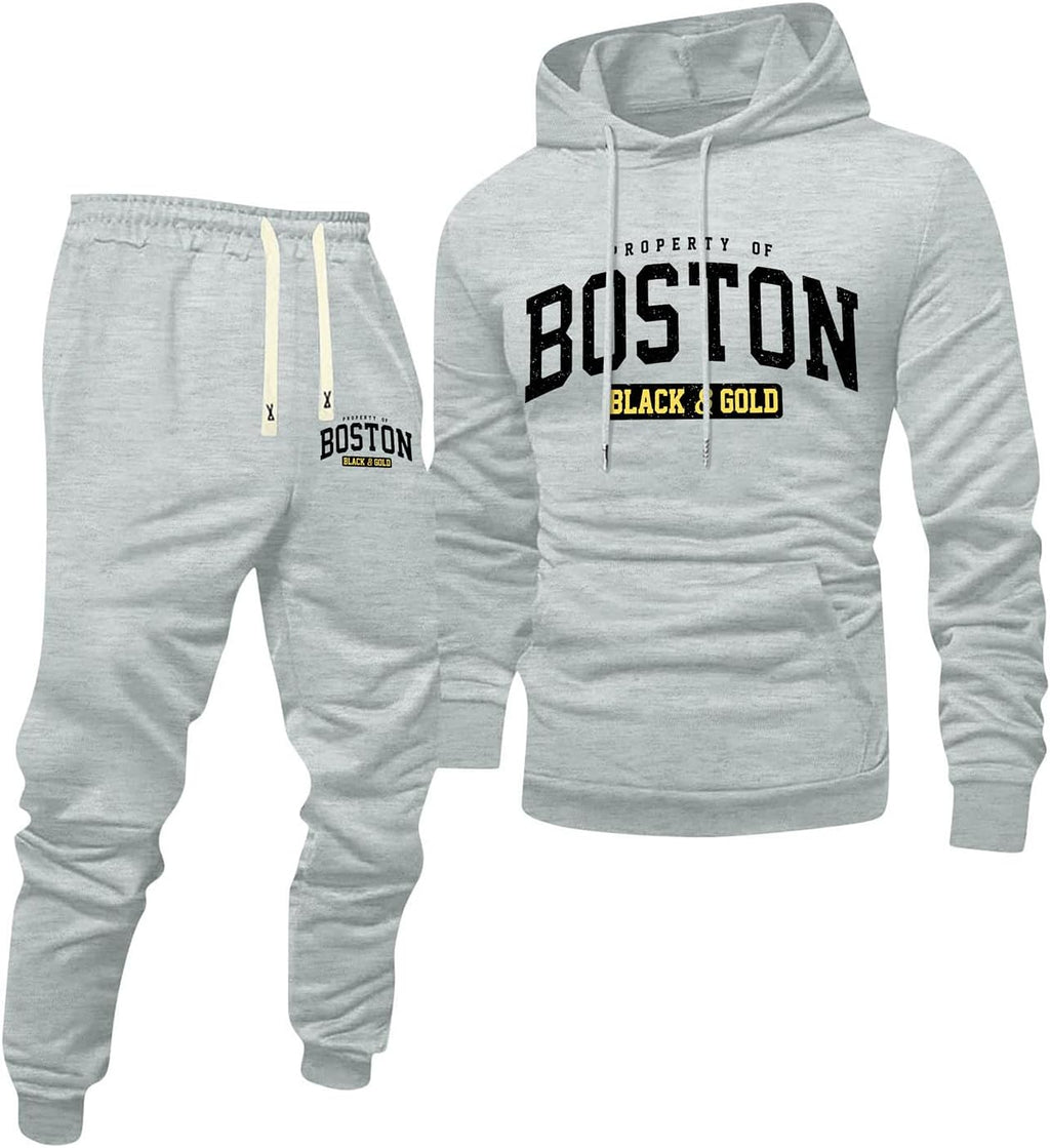 Jogginganzug Herren Frontprint Hoodie Beinprint 2 Teiler Sport Set Herren
