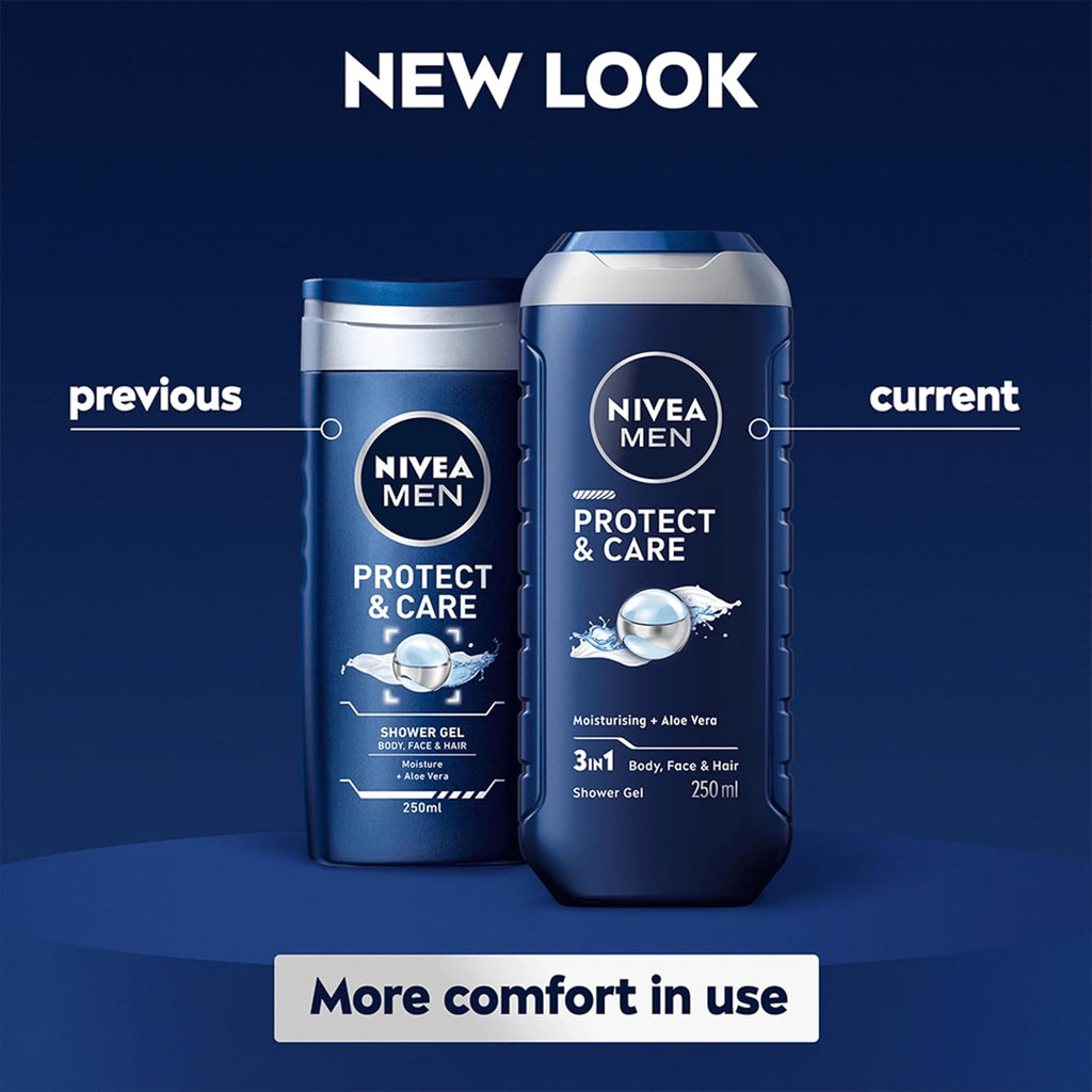 NIVEA MEN Protect and Care 3-i-1 Duschgel för Ansikte, Hår & Kropp, 250 ml
