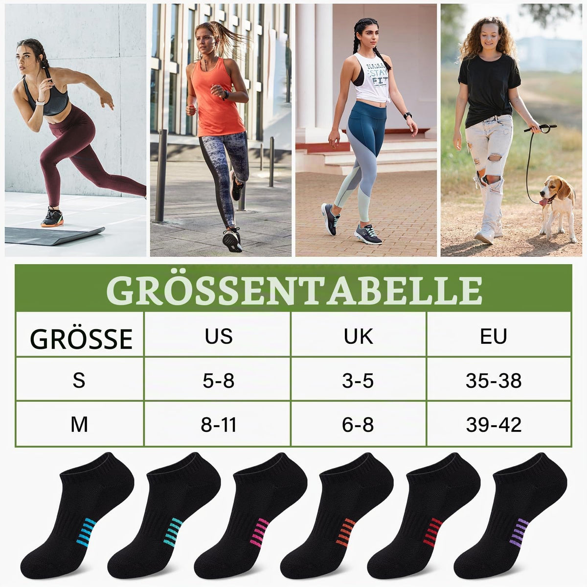 Bambus Sneaker Socken Damen 6/12 Paar, Atmungsaktive Gepolsterte Sportsocken Laufsocken, Anti Schweiß Kurze Socken Damen 39-42 35-38 Bunt, Geschenke für Frauen Sommer