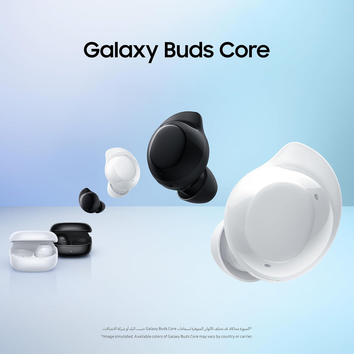 Samsung Galaxy Buds Core True trådlösa Bluetooth-öronsnäckor, aktiv brusreducering, säker passform med vingspets, enkel parning, automatisk strömbrytare, beröringskontroll, svart (UAE-version)