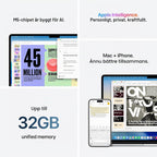 Apple MacBook Air 15,3-tum med M5-chip: Byggd för AI, Liquid Retina-skärm, 16GB enhetligt minne, 512GB SSD, 12 MP Center Stage-kamera, Touch ID, wifi 7, himmelsblå