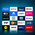 DYON Smart 40 VX-2 Full HD-TV, trippel HD-mottagare (DVB-C/-S2/-T2), App Store, Prime Video, Netflix, YouTube, DAZN, Disney+, svart