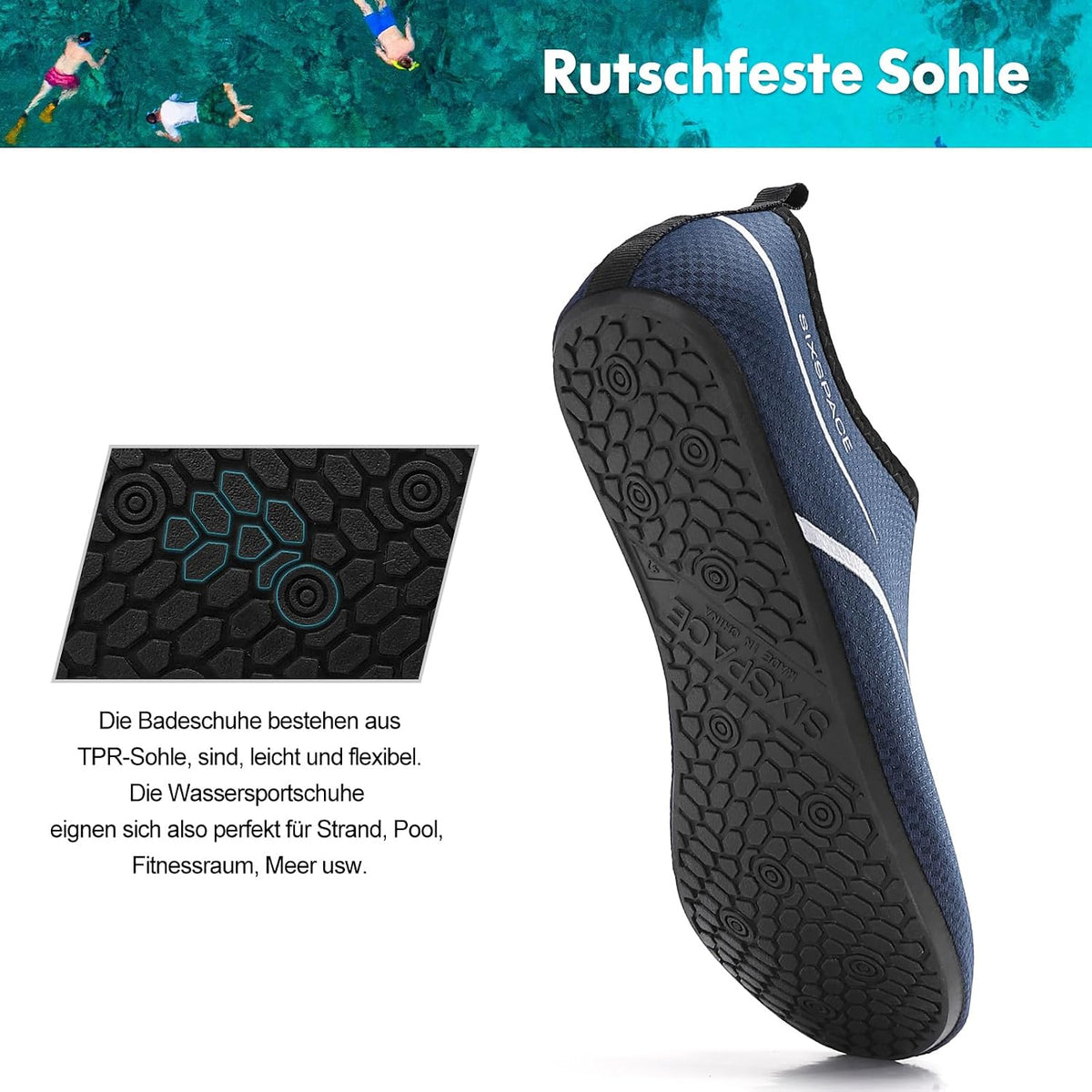 Sixspace Unisex Badeschuhe Wasserschuhe mit Rutschfester Sohle, Gr.34-47