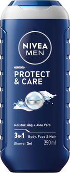 NIVEA MEN Protect and Care 3-i-1 Duschgel för Ansikte, Hår & Kropp, 250 ml