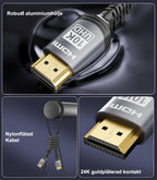 Sniokco 10K 8K 4K HDMI 2.1 Kabel 3M Certifierad 48Gbps Ultra Hög Hastighet
