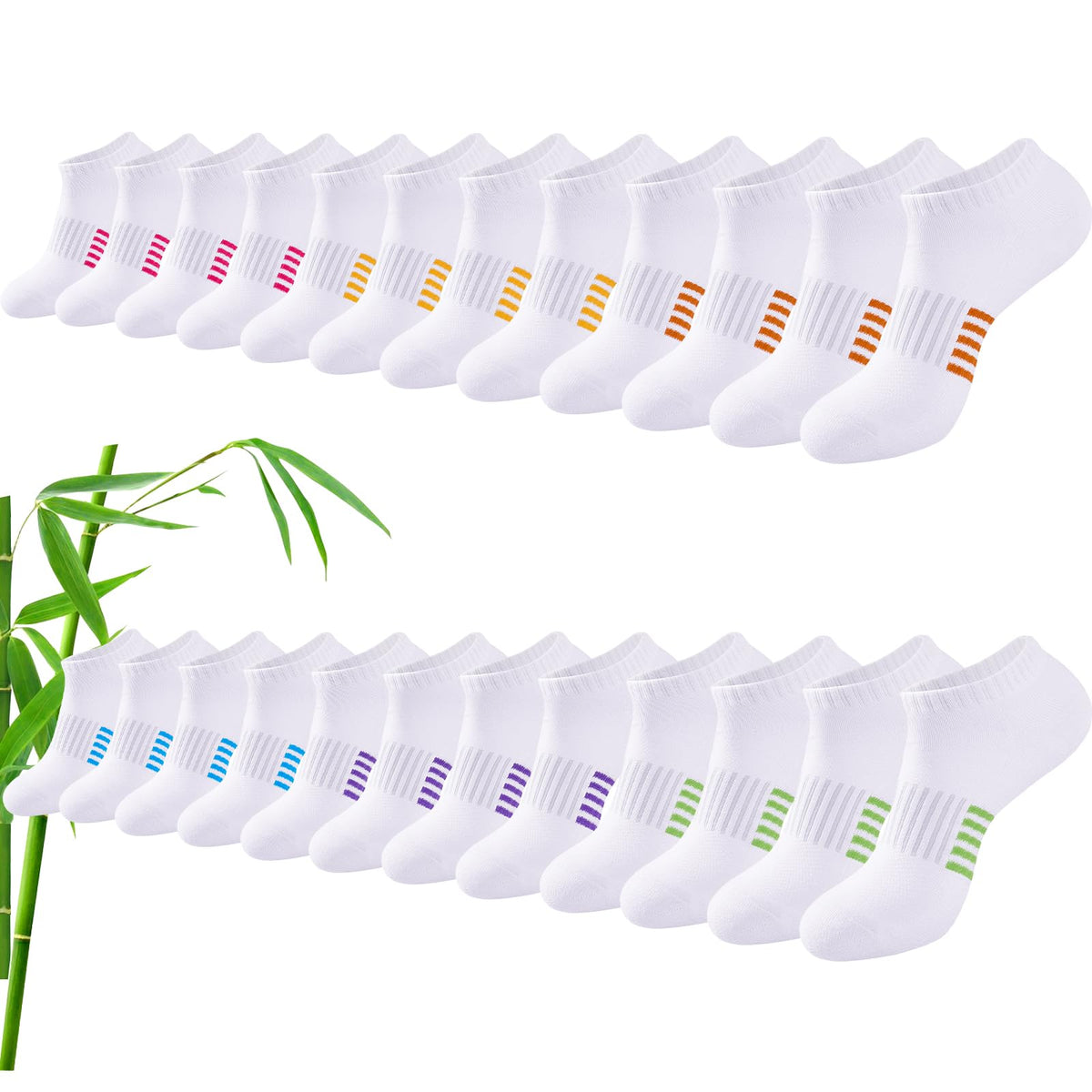 Bambus Sneaker Socken Damen 6/12 Paar, Atmungsaktive Gepolsterte Sportsocken Laufsocken, Anti Schweiß Kurze Socken Damen 39-42 35-38 Bunt, Geschenke für Frauen Sommer