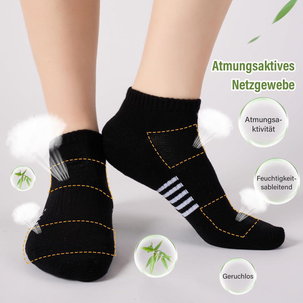 Bambus Sneaker Socken Damen 6/12 Paar, Atmungsaktive Gepolsterte Sportsocken Laufsocken, Anti Schweiß Kurze Socken Damen 39-42 35-38 Bunt, Geschenke für Frauen Sommer