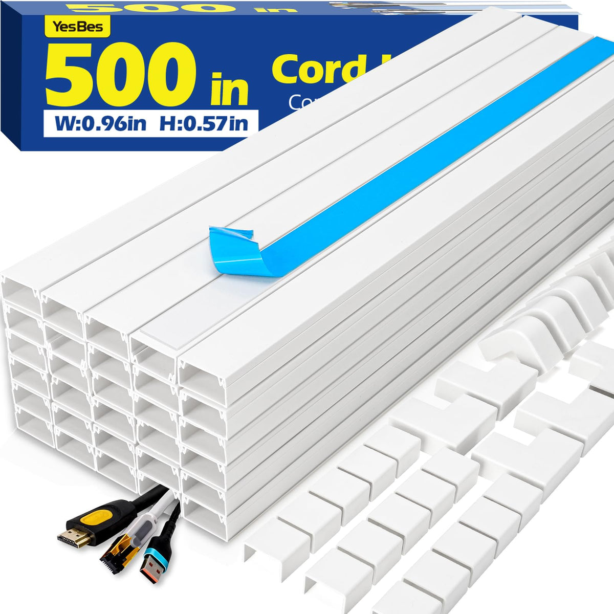 315in Cord Hider Kit, Paintable Cable Raceway, Cord Covers for Wires on Wall, Cord Hider for Wall Mount tv, tv Cable Hider Wall kit, Wire Covers for Cords, 20X L15.7in X W0.96in X H0.57in, White
