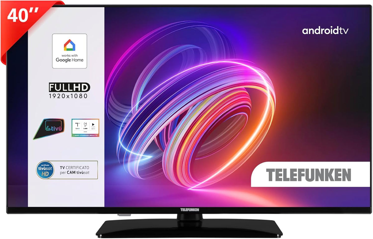 TELEFUNKEN Smart TV 40 tum Full HD TE40750B49V4DAZ, 40 tums LED-TV med integrerad Google Assistant, kompatibel med Google Home, DVB-T2, Dolby Vision HDR10, Android TV, Dolby Audio