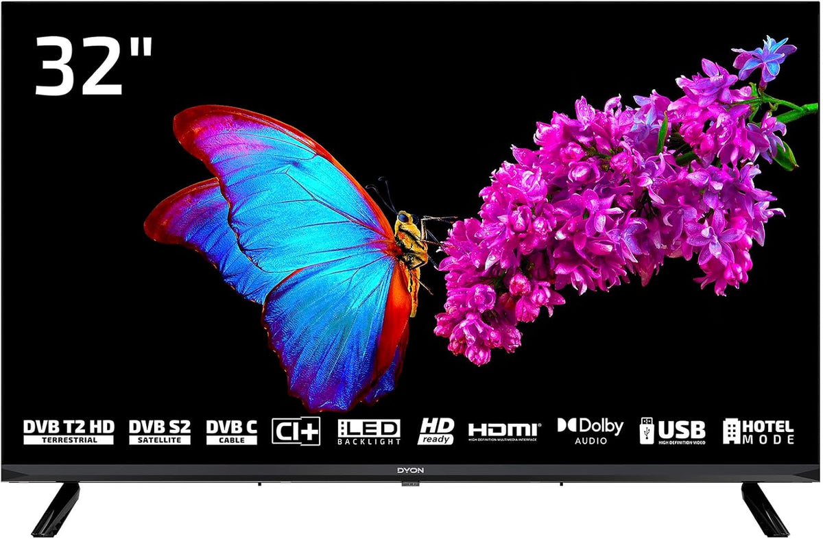DYON Smart 40 VX-2 Full HD-TV, trippel HD-mottagare (DVB-C/-S2/-T2), App Store, Prime Video, Netflix, YouTube, DAZN, Disney+, svart